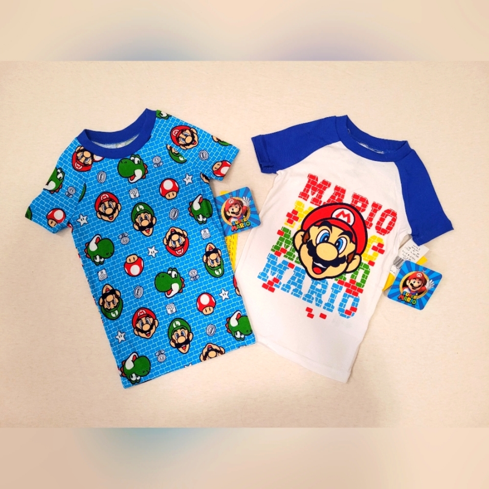 Lot of 2 Boys Cotton Shirts - Super Mario Nintendo Yoshi - Size Small/6 Years